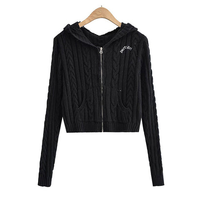 Slim letter embroidery zipper knit coat autumn  7447