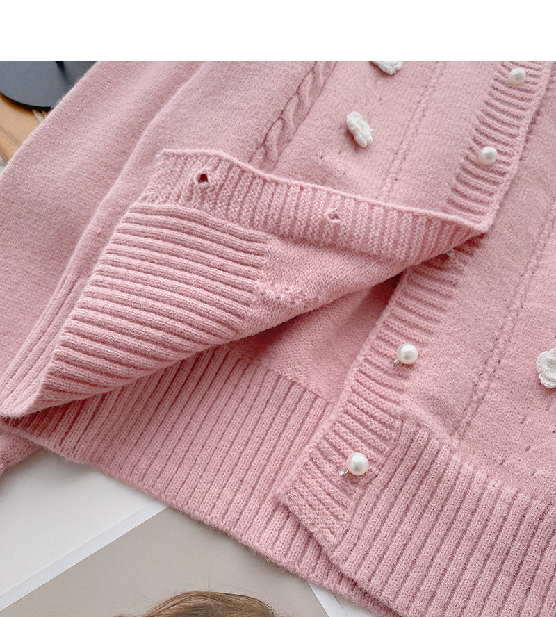 Vintage round neck pearl button cardigan sweater  6003
