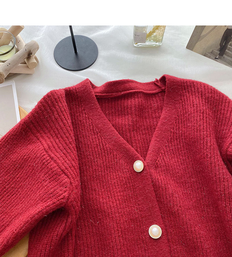 Solid V-Neck long sleeve bright silk sweater coat  6041