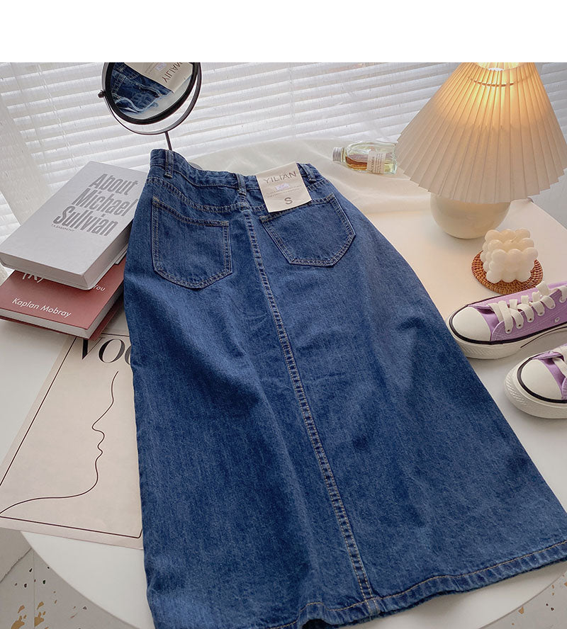 Small retro chain decorative high waist split A-line skirt  5722