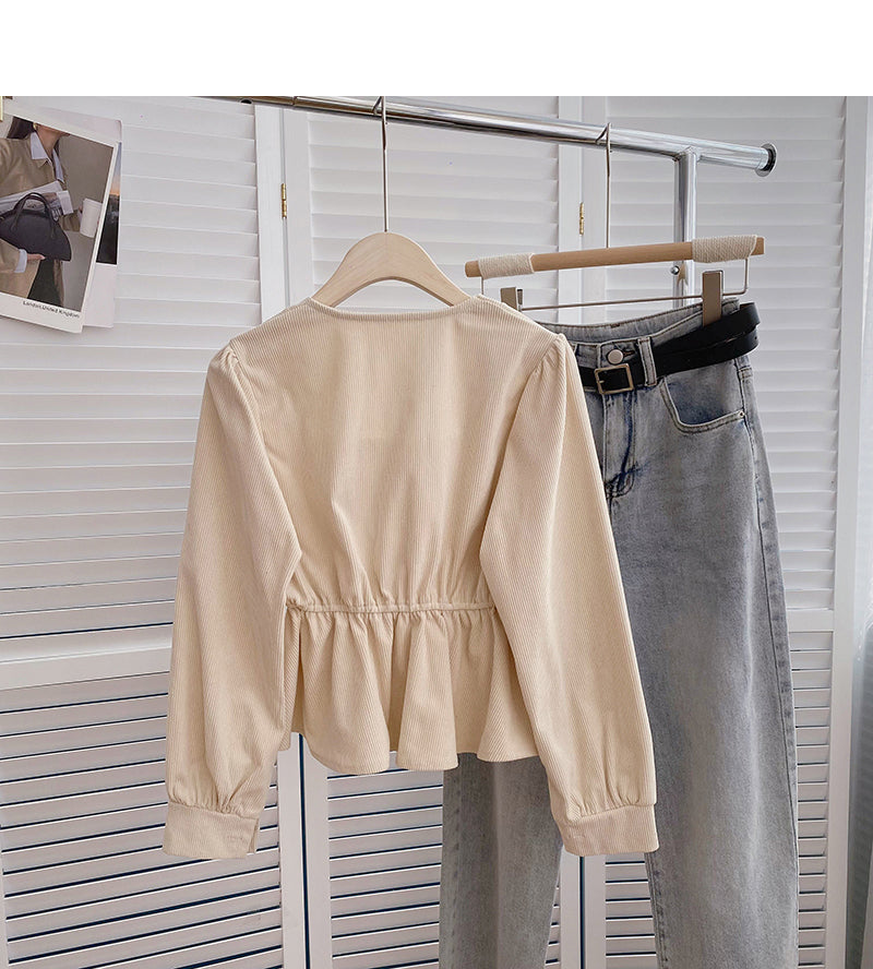 Niche design double breasted Square Neck Shirt  6360