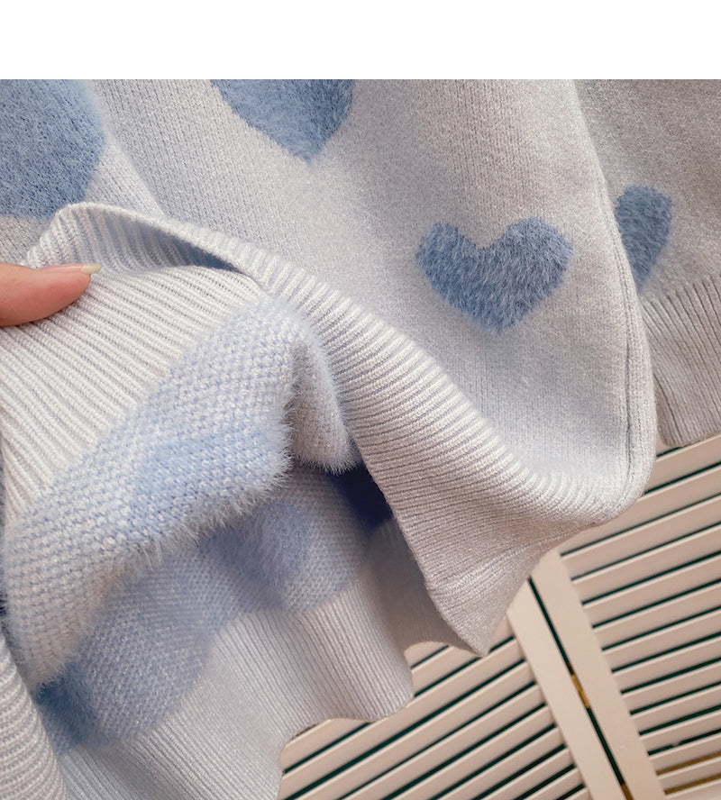 Lazy Wind Love jacquard sweater thin long sleeve top tide  6172