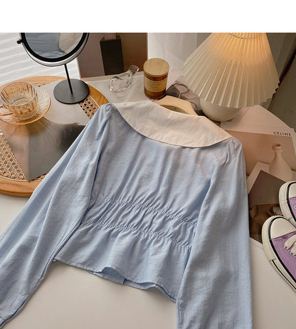 Gentle and thin short slim doll collar top  6375