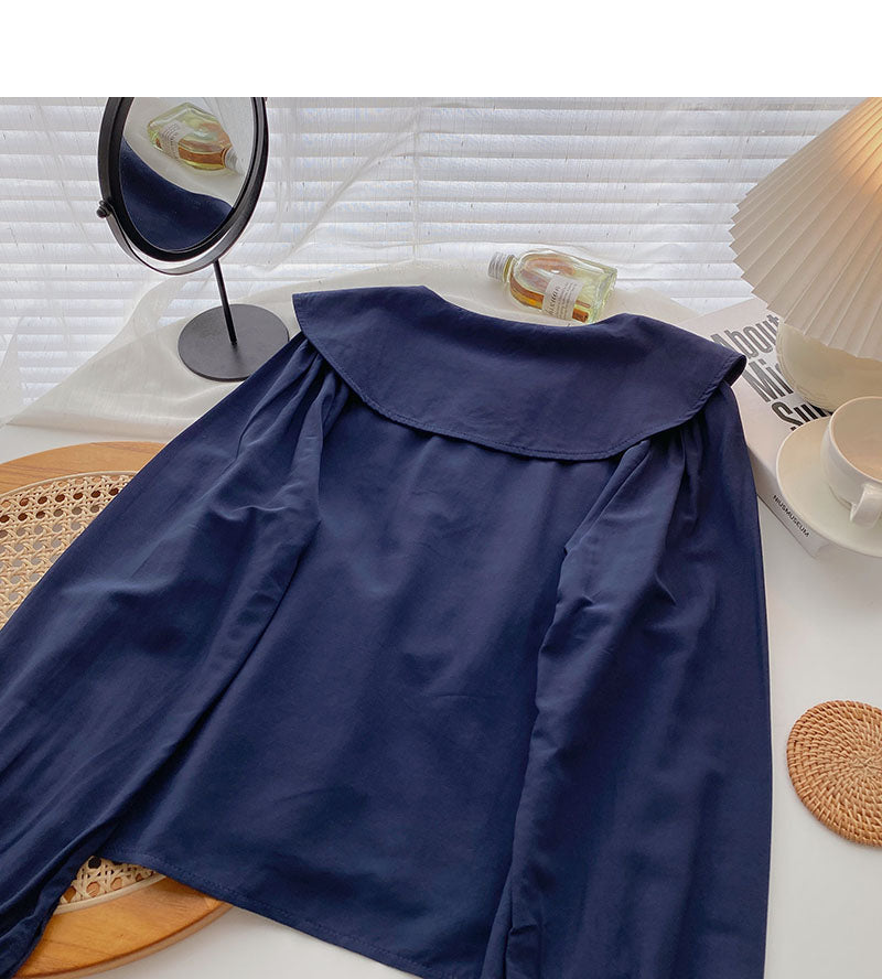 Niche design Lapel bandage long sleeve loose thin top  6276