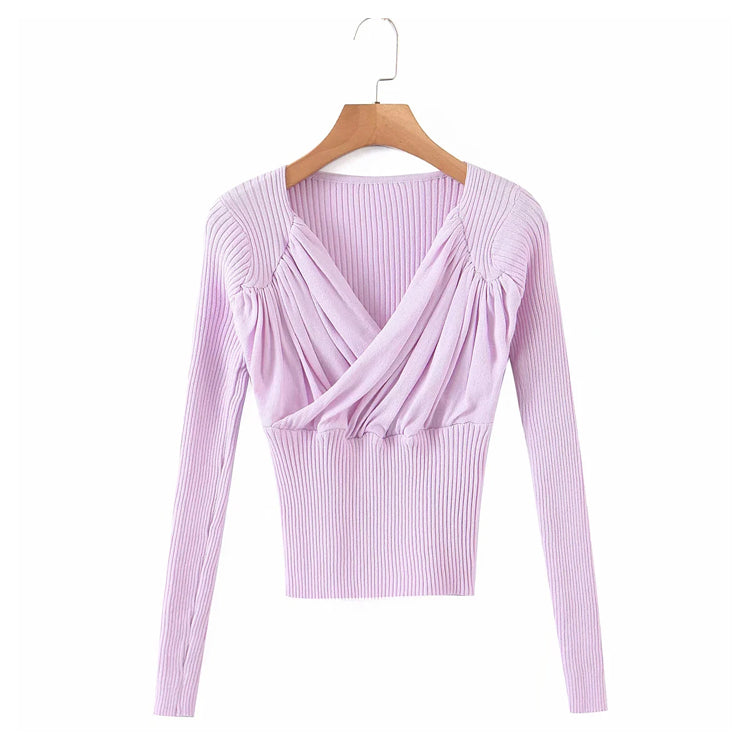 V-neck pleated Bottomwear women's fit and slim knit  7228