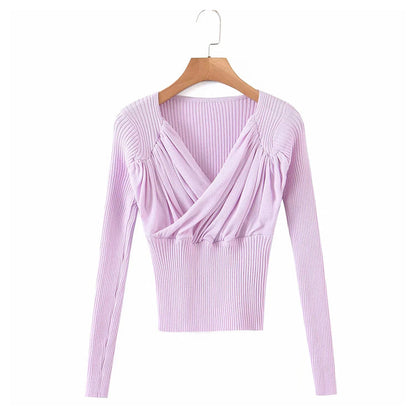 V-neck pleated Bottomwear women's fit and slim knit  7228
