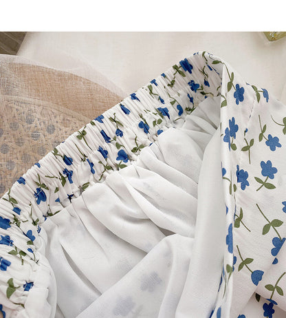 Sweet broken flowers show thin high waist A-shaped medium length skirt  5823