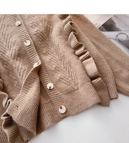Fungus edge stitching design single breasted long sleeved sweater  5910