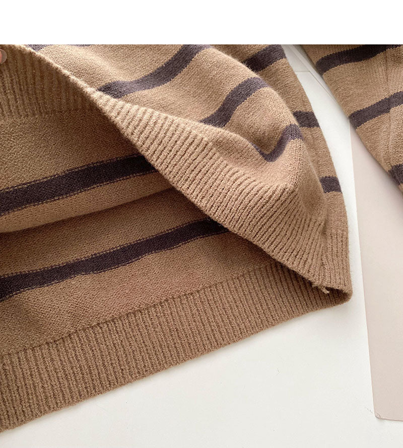 New Korean Lapel Half Zip stripe contrast stitching long sleeve top  6118