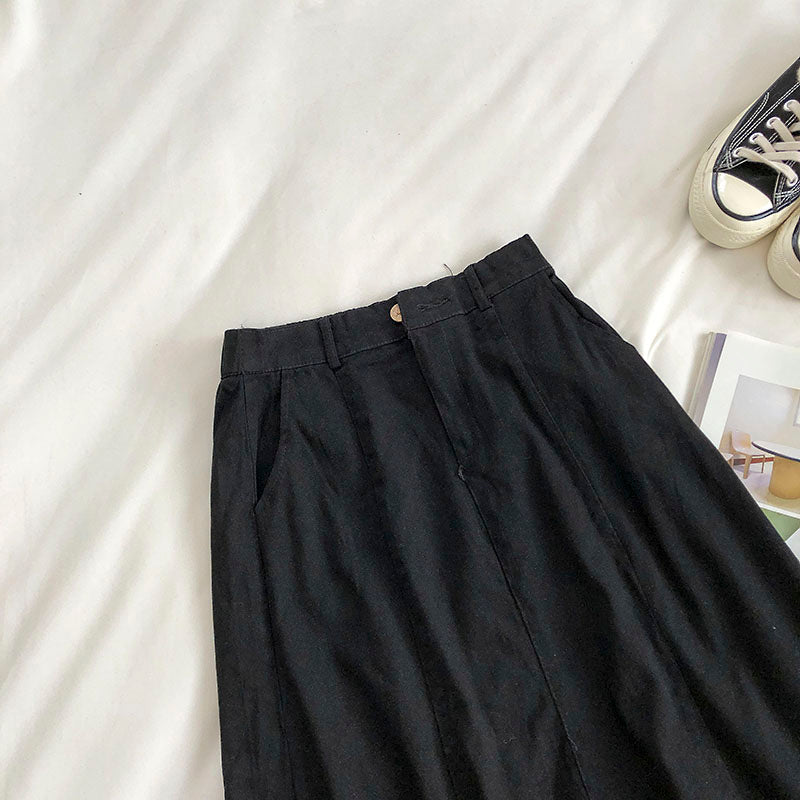 New Korean pocket Harajuku tooling high waist A-line skirt  5673