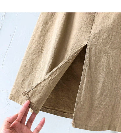 New Korean version Sen series retro semi elastic waist over knee split skirt  5687