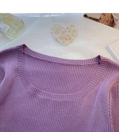 Knitwear slim short bottomed long sleeve top  6659
