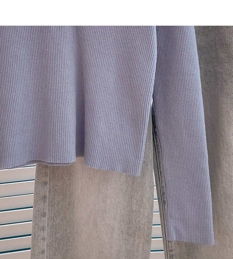 Color blocking slim fit short sweater casual slim long sleeve  6593