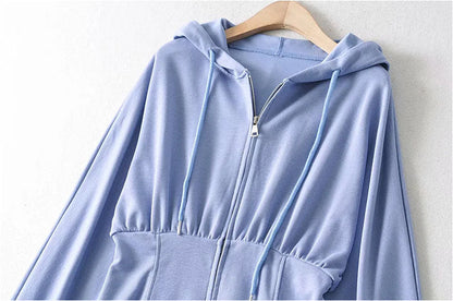 Fried Street zipper cardigan dress casual Hooded Sweater  7147