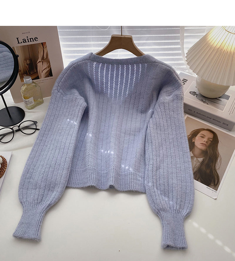 Flared sleeve solid sweater slim long sleeve sweater  6648
