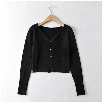 V-neck waist with exposed navel and long sleeve knitted cardigan  7229