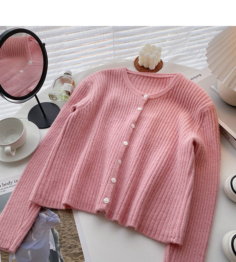 Knitwear women's casual versatile V-Neck long sleeve top cardigan  6554