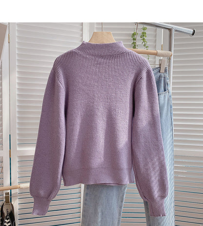 Stand collar hollowed out Lantern Sleeve Sweater  6177