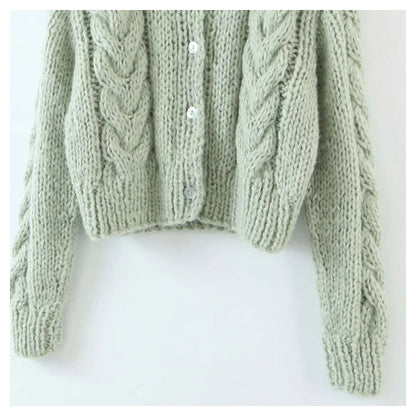 New lazy style round neck single breasted twist sweater  7321