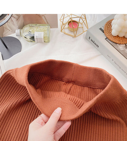 Korean casual solid color simple high waist split A-line skirt  5801