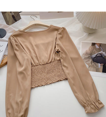 French Vintage Square Neck Long Sleeve Shirt  6368