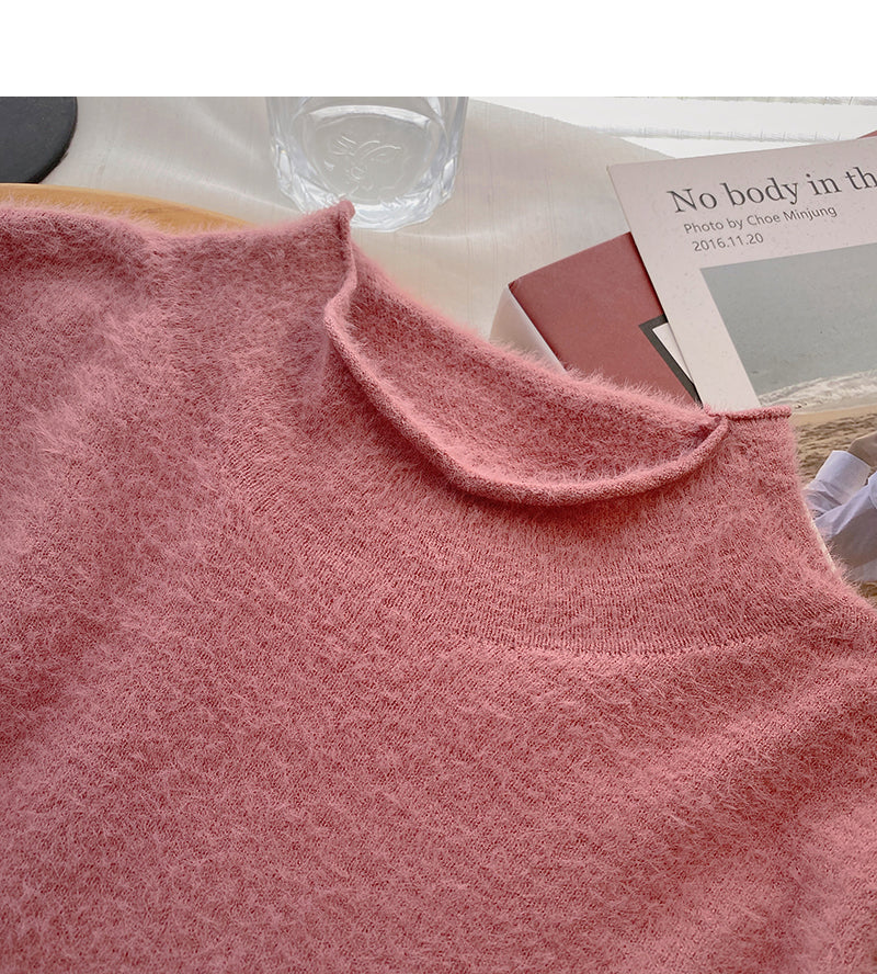 Korean half high collar versatile candy colored bottomed sweater  6557