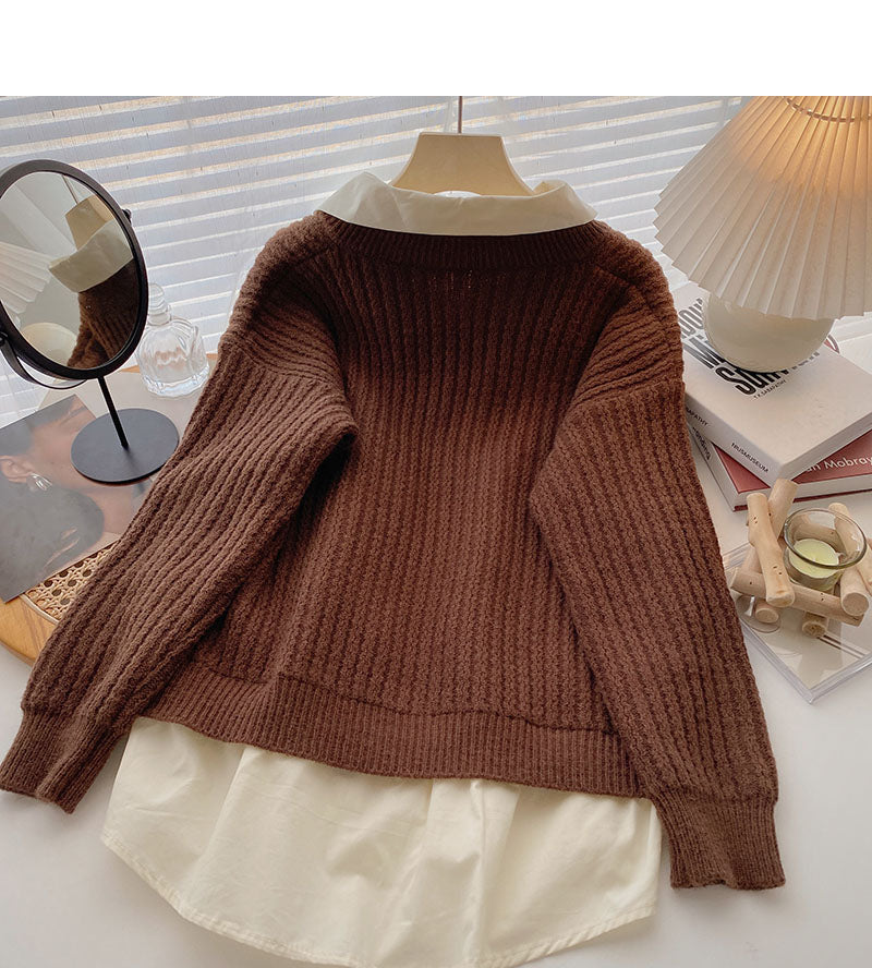 Vintage shirt stitched sweater fake two women  6001