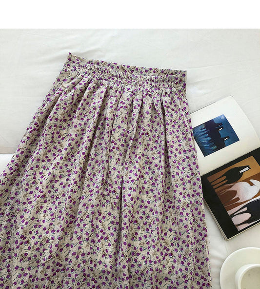 New small floral skirt Korean version slim high waist popular skirt  5686