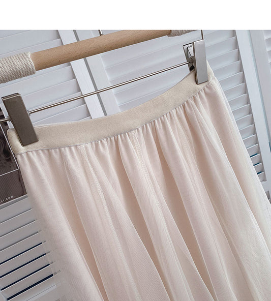 Korean versatile slim elastic high waist medium length A-line skirt  5792
