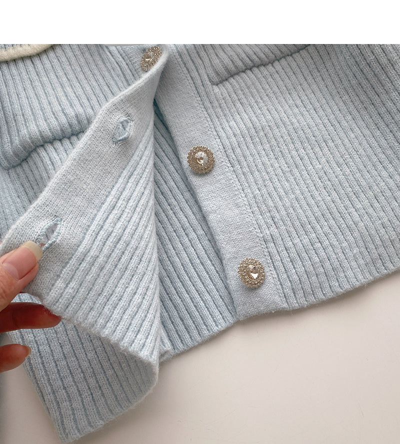 Design sense Vintage diamond button long sleeve knitted cardigan  5902