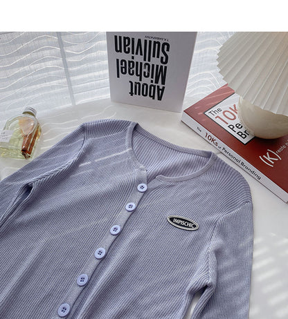 Knitwear long sleeve thin round neck single breasted cardigan  6530