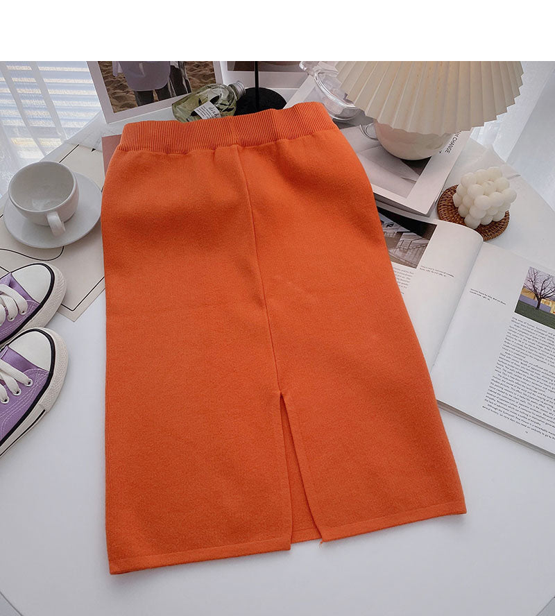 Fashion temperament solid color high waist split A-line skirt  5759