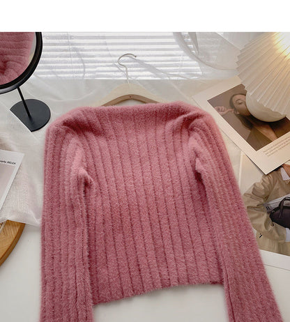 Niche design pit stripe sweater Korean version is thin  6084
