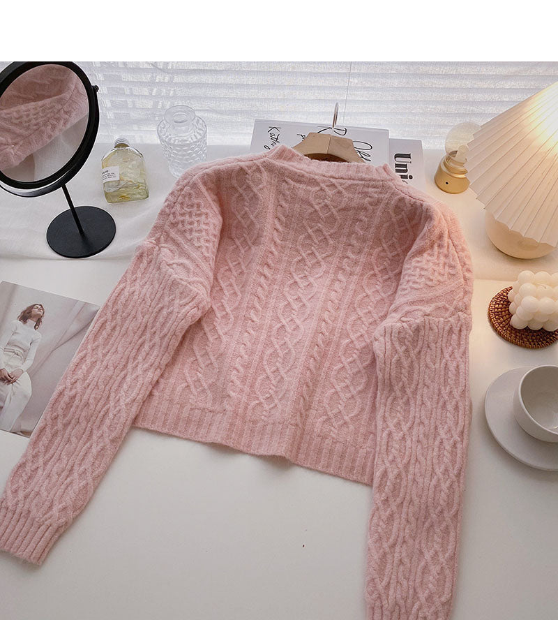 Design sense of minority twist round neck long sleeve jacket  5891