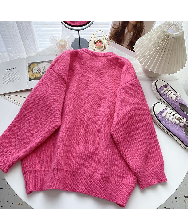 Versatile lazy personality letter flocking loose long sleeve Pullover Top  6008