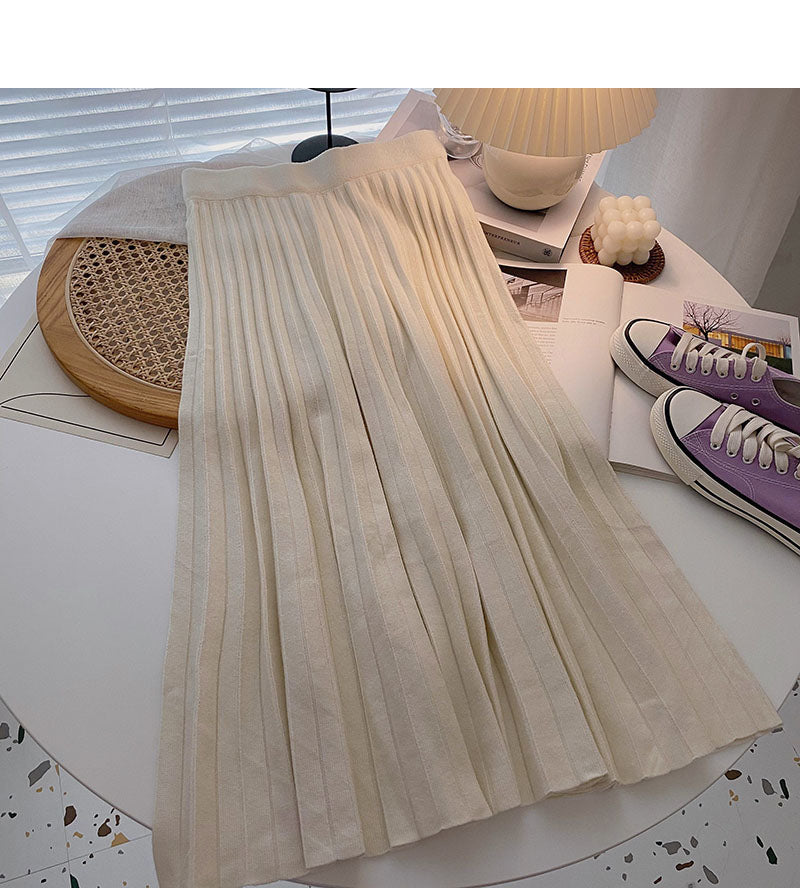 Retro fashion niche A-shaped high waist knitted skirt  5756