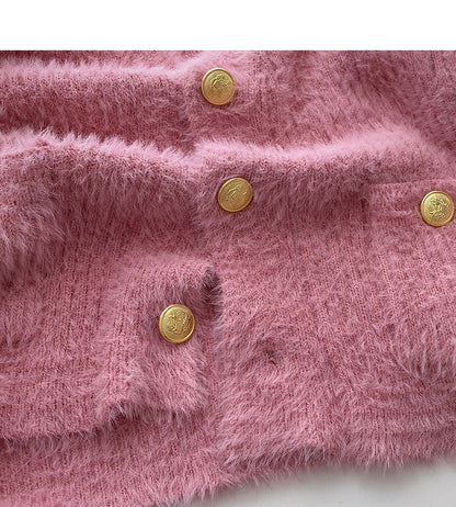 Mohair sweater cardigan gentle V-Neck long sleeve top  6106
