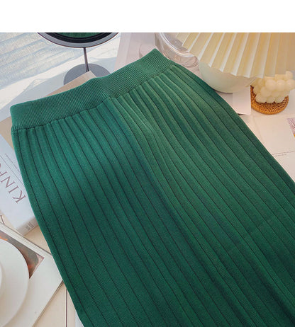 Simple and versatile thread knitted high waist split A-line skirt  5752