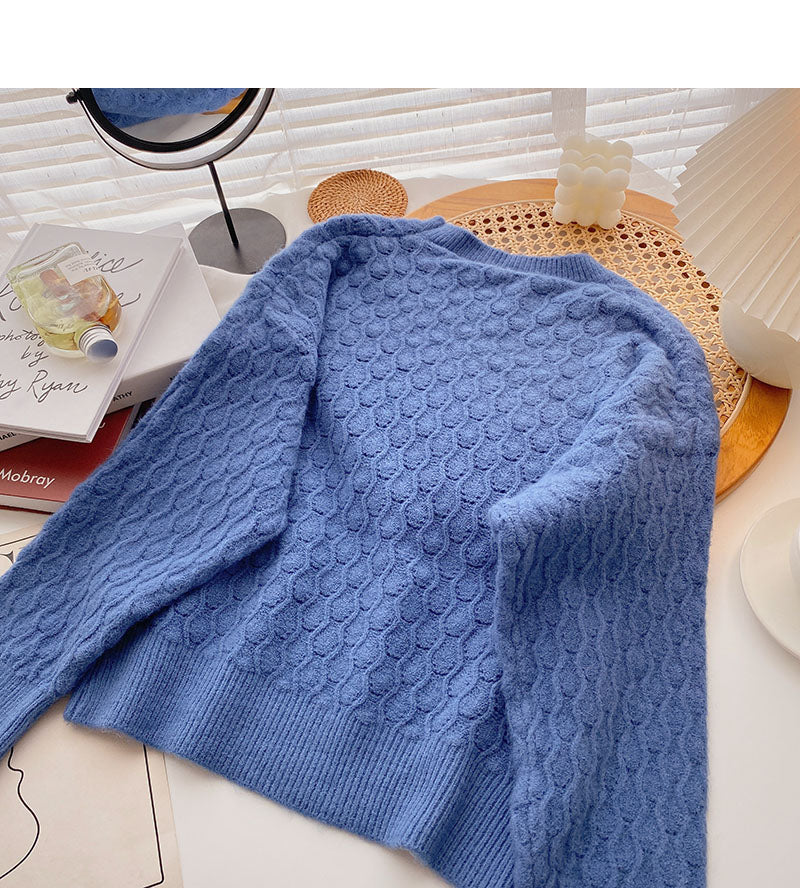 Korean long sleeve round neck Pullover design pure color top  5863