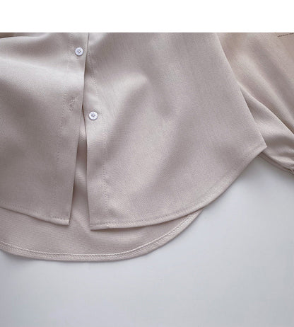 Collegiate lace up Lapel shirt casual long sleeve top  6356