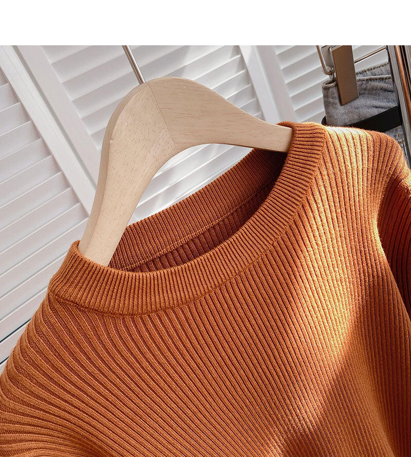 Solid basic sweater Crew Neck Long Sleeve Sweater  6146