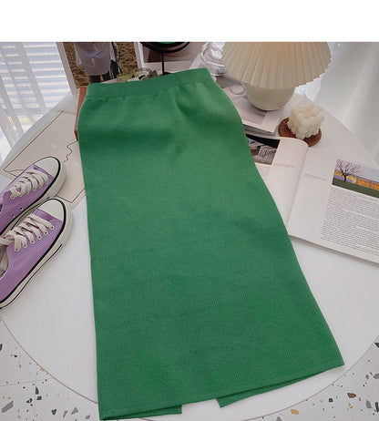 Korean version of A-line skirt with a high waist and a fork  5760