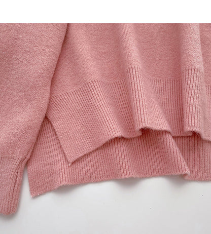 The new Korean style is simple, casual, loose, split long sleeved top  5949