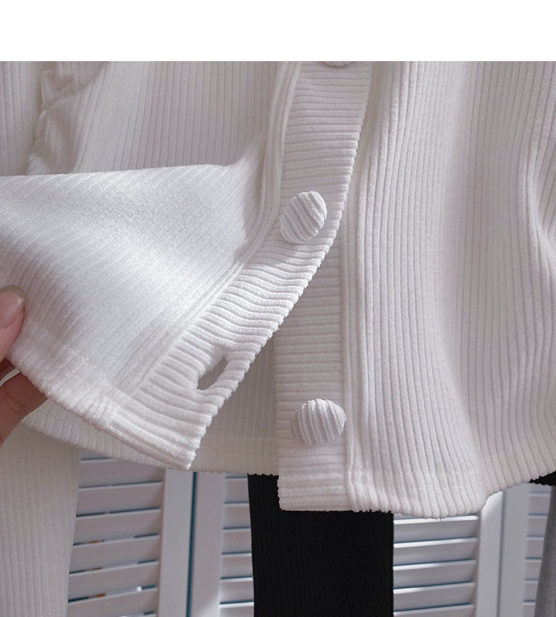 New Korean side pleated slim slim long sleeve top  6344
