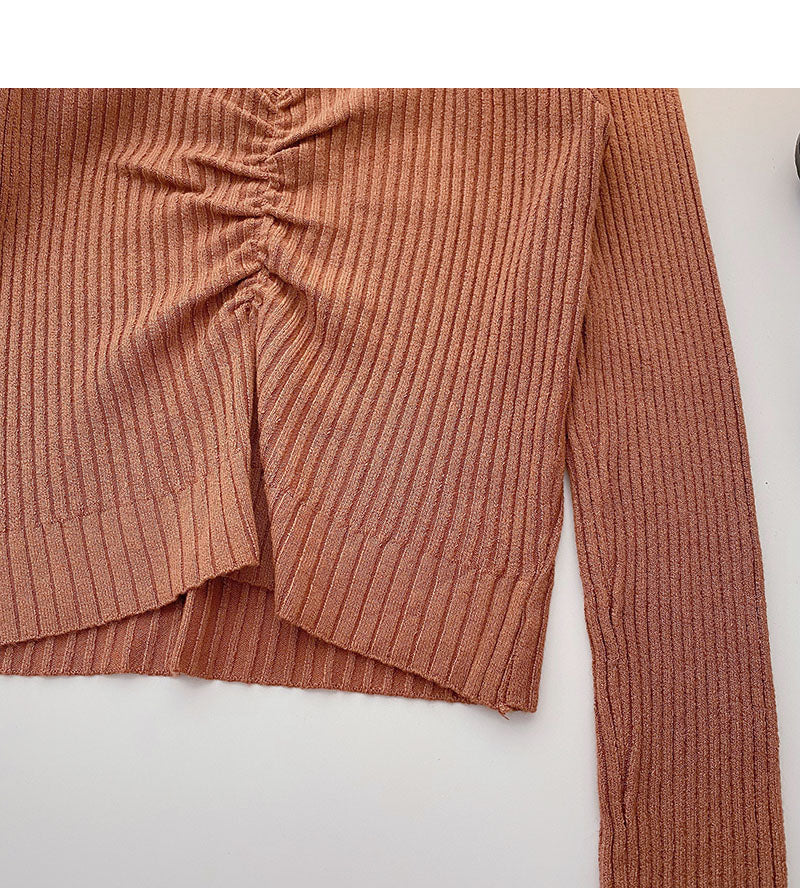 Knitwear Korean slim short thin pleated top fashion  6633