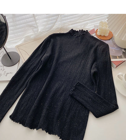 Korean stand collar long sleeve design slim fit bright silk sweater  6664