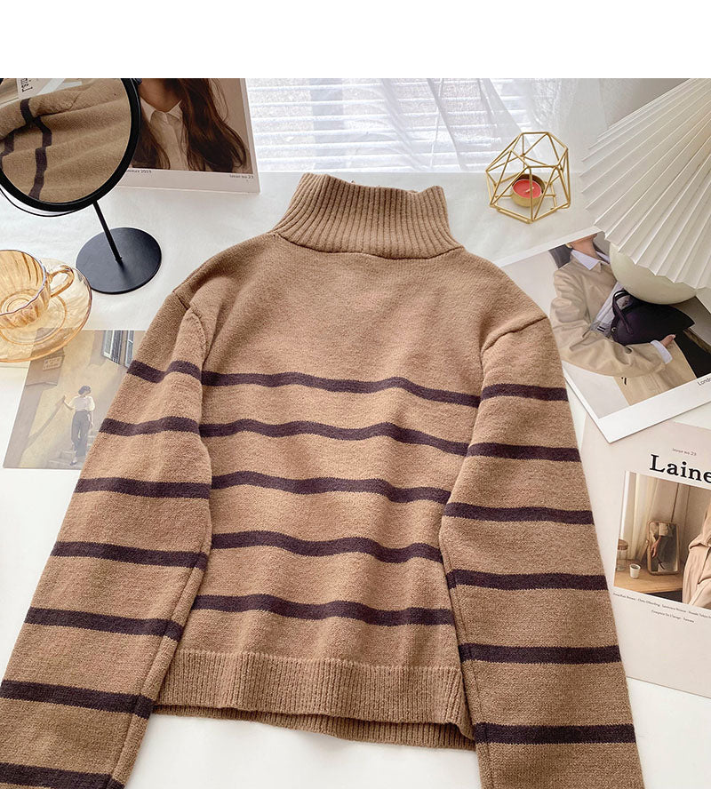 Lapel Half Zip stripe contrast panel long sleeve top  6043