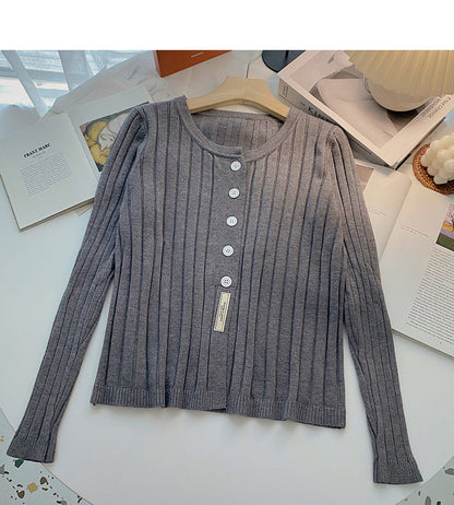 Single breasted thread solid color long sleeve sweater  6555