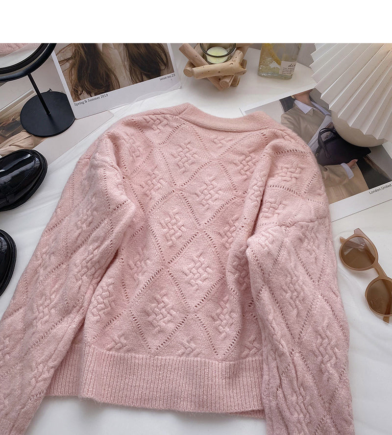 Gentle French retro pearl button V-Neck long sleeve top  6051