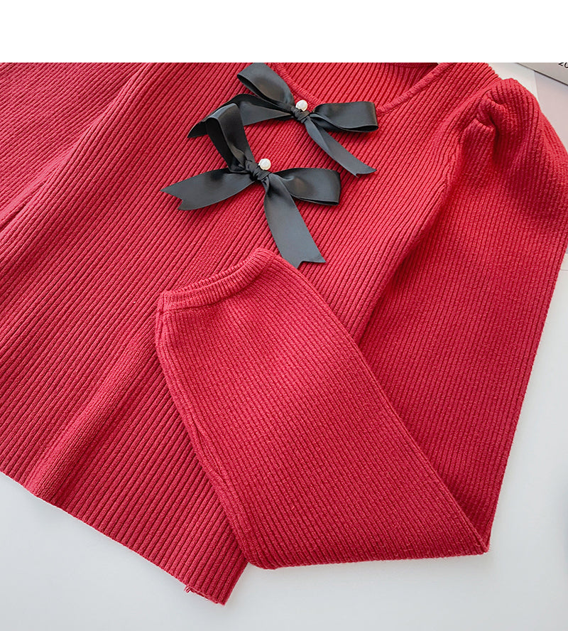 Bow Vintage French sweater slim long sleeve top  6524